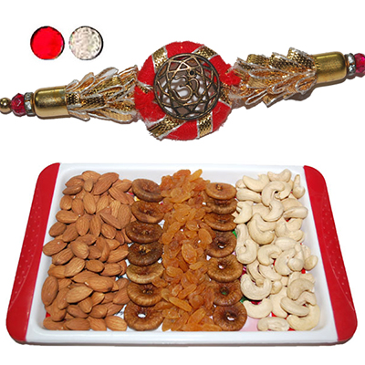 "Rakhi - ZR-5290 A (Single Rakhi) , Dryfruit Thali - code RD1000 - Click here to View more details about this Product